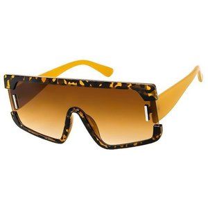 Call Me Naomi Square Flat Top Animal Print Single Shield Sunglasses Gold & Brown